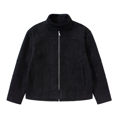 Men's short jacket in suede leather look with stand-up collar and distinctive dividing seam EVA-US