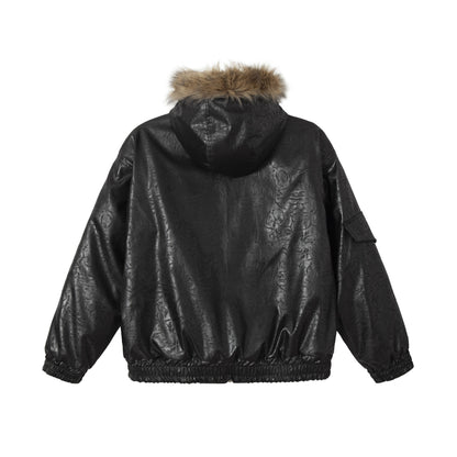 Men's Padded Oversized Bomber with Faux Fur Collar and Utility Pockets EVA-US
