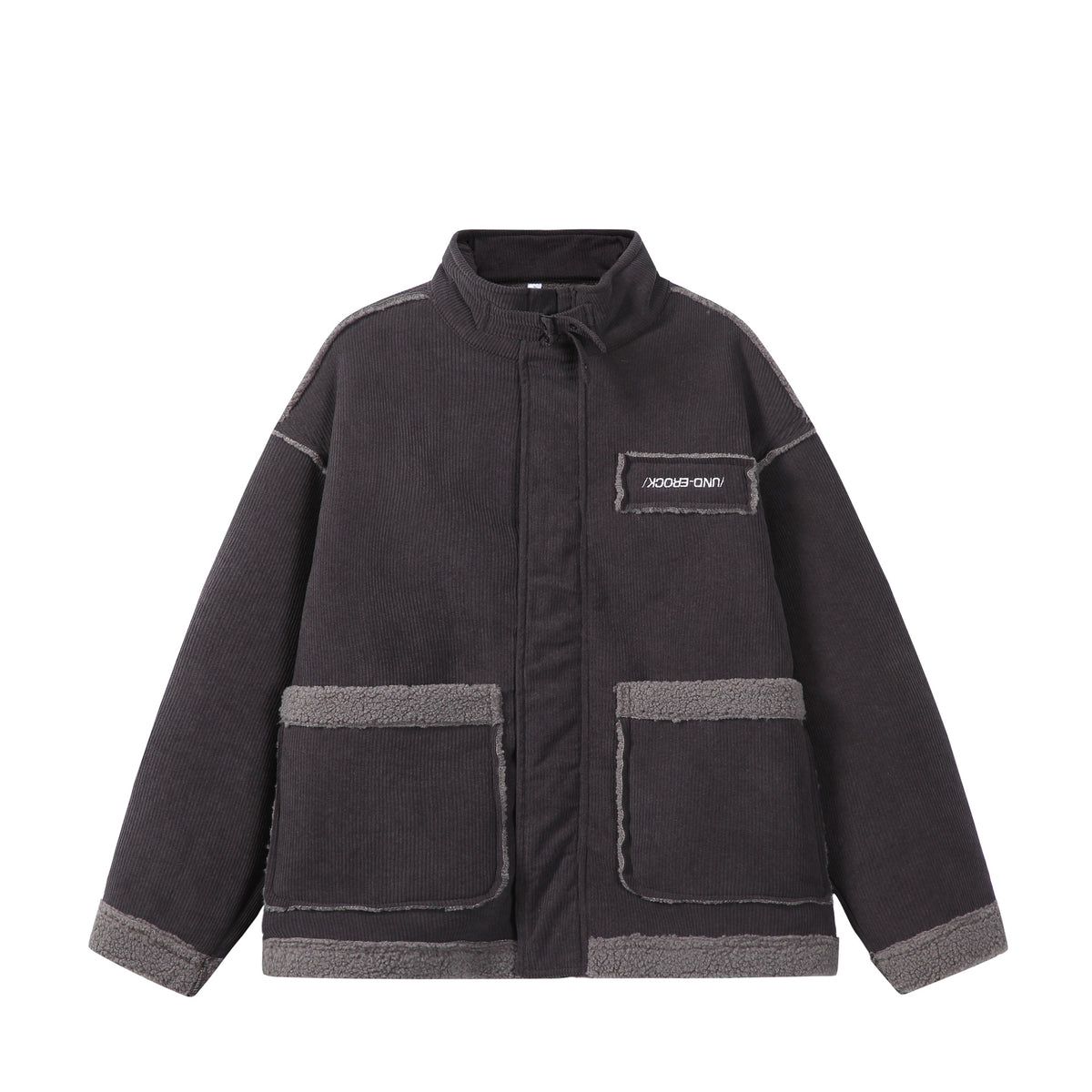 Unisex Short-cut Cord Jacket with Teddy Trim and Funnel Neck EVA-US