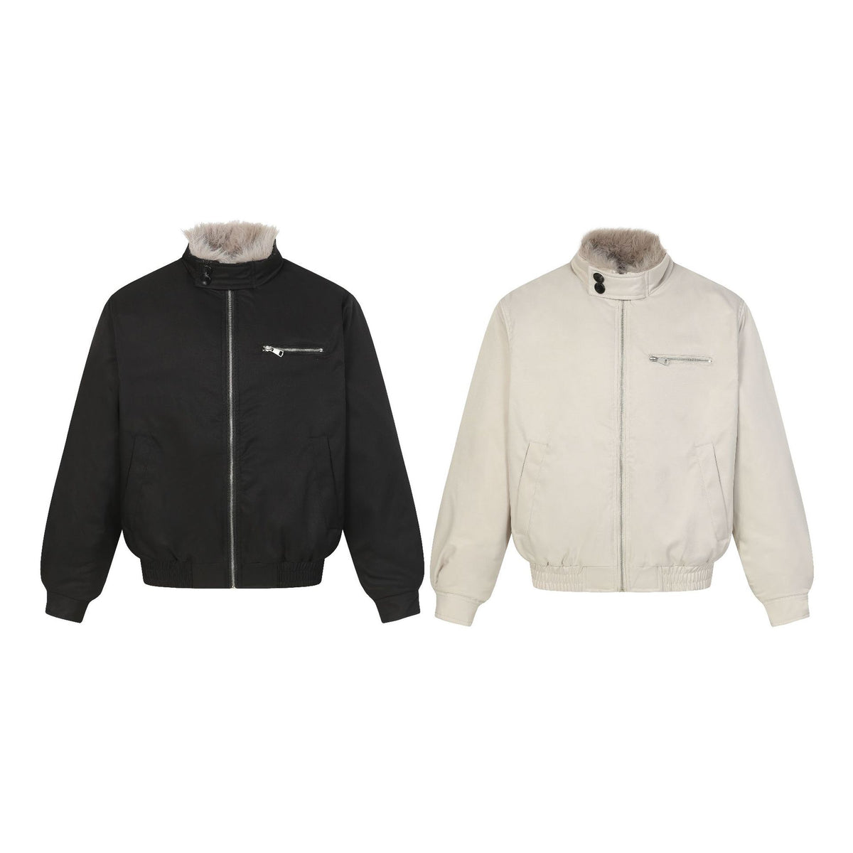 Men's short bomber-style jacket with quilted insulation and faux fur stand-up collar EVA-US