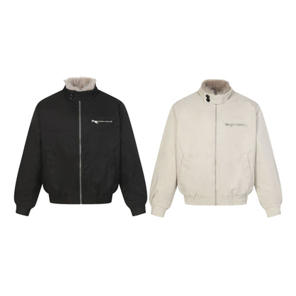Men's short bomber-style jacket with quilted insulation and faux fur stand-up collar EVA-US