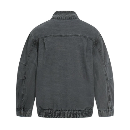 Men's short-cut field bomber in vintage canvas with stand-up collar and large flap pockets