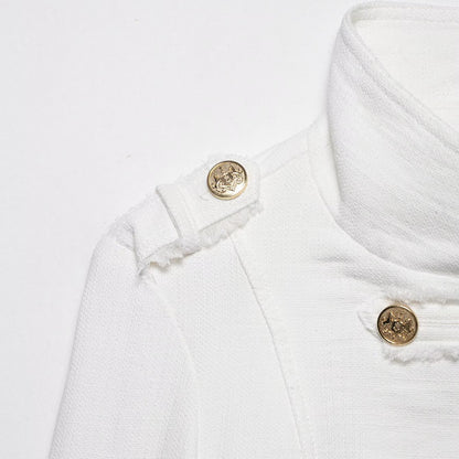 Ladies short jacket in nautical style with double-breasted decorative button placket and stand-up collar EVA-US