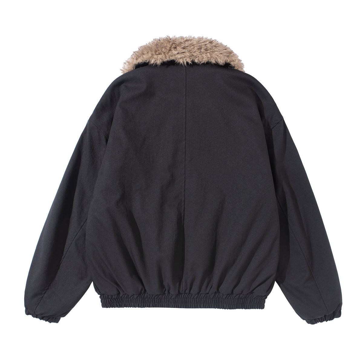 Women's short jacket with voluminous faux fur collar, kangaroo pockets, and elastic hem EVA-US