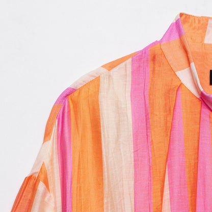 Women Striped Cropped Bomber Jacket with Balloon Sleeves EVA-US