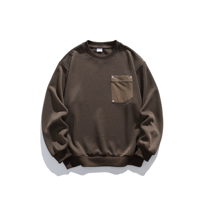 Unisex Waffle Structure Sweatshirt with Chest Pocket and Elastic Hem EVA-US