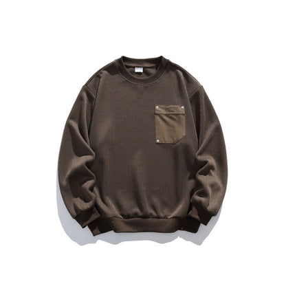 Unisex Waffle Structure Sweatshirt with Chest Pocket and Elastic Hem EVA-US