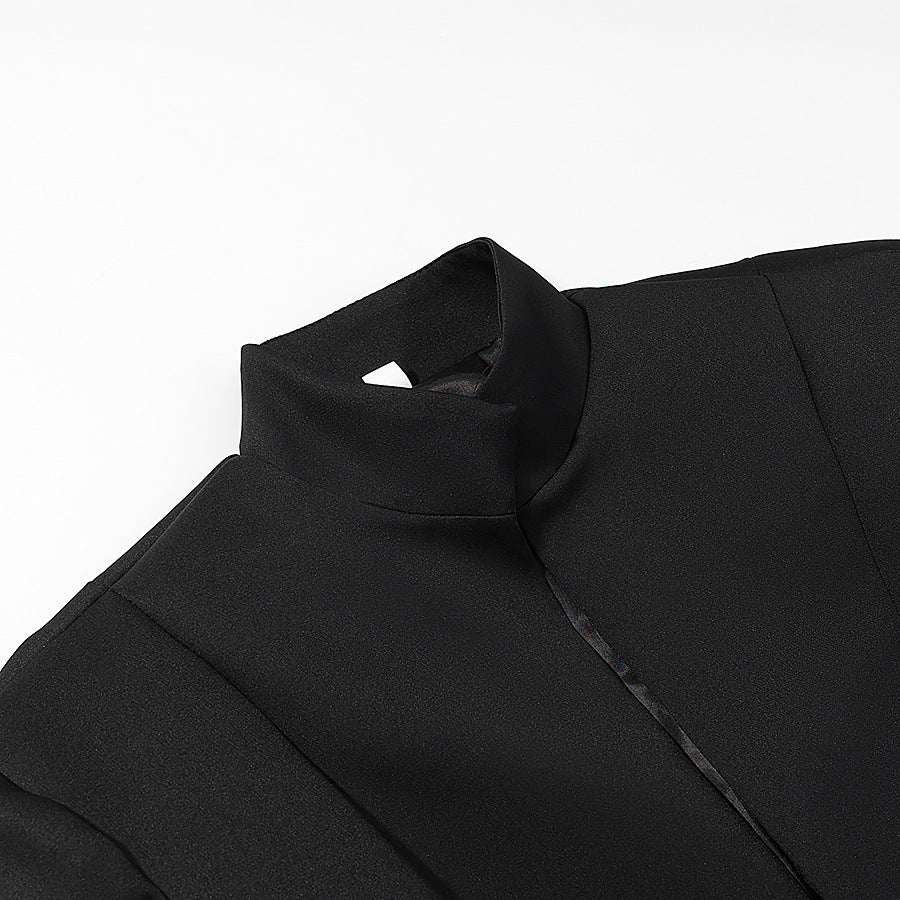 Men's Slim-Fit Blazer Short Jacket with Stand Collar and Minimalist Closure EVA-US