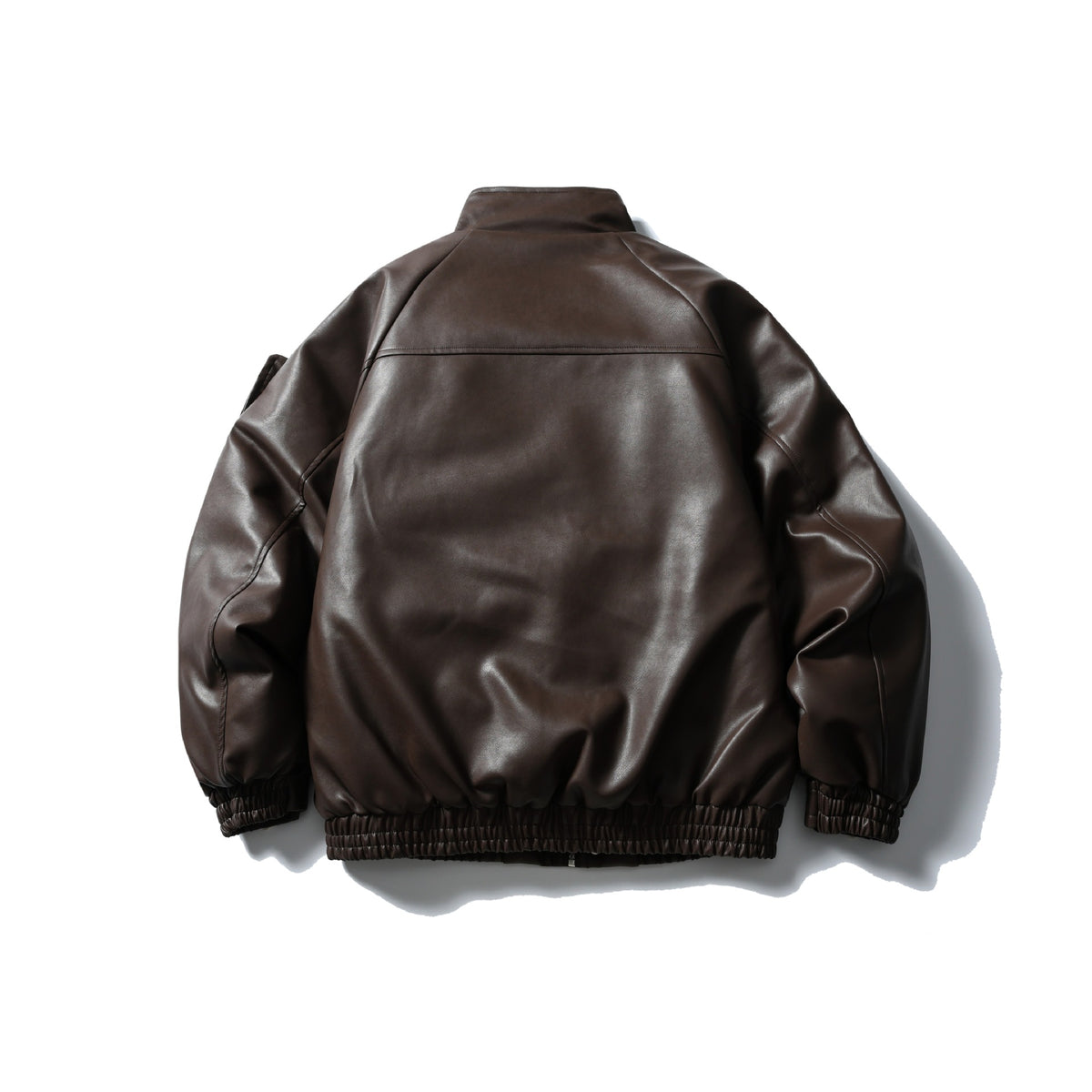Men's Padded Faux Leather Bomber Jacket with High Stand-up Collar and Flap Pockets EVA-US