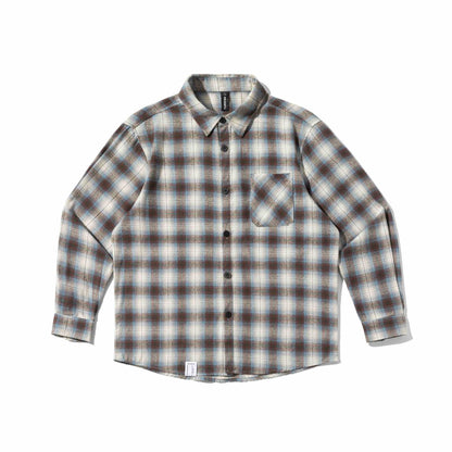 Men's flannel shirt jacket in boxy look with soft brushed finish and chest patch pocket EVA-US