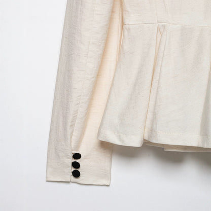 Women Tailored Blazer Jacket with Deep V-Neck, Pleated Peplum and Decorative Button Placket EVA-US