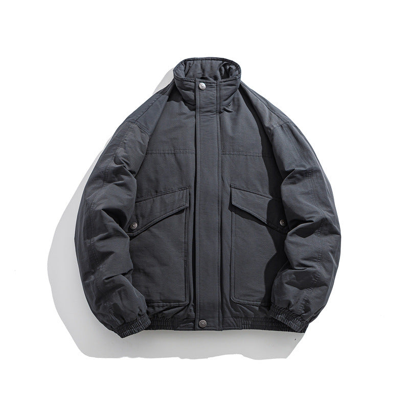Men's Boxy Utility Bomber Jacket with Stand-Up Collar and Flap Pockets EVA-US