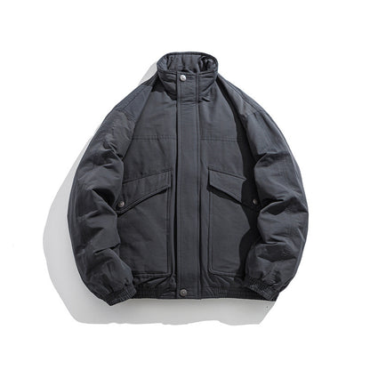 Men's Boxy Utility Bomber Jacket with Stand-Up Collar and Flap Pockets EVA-US