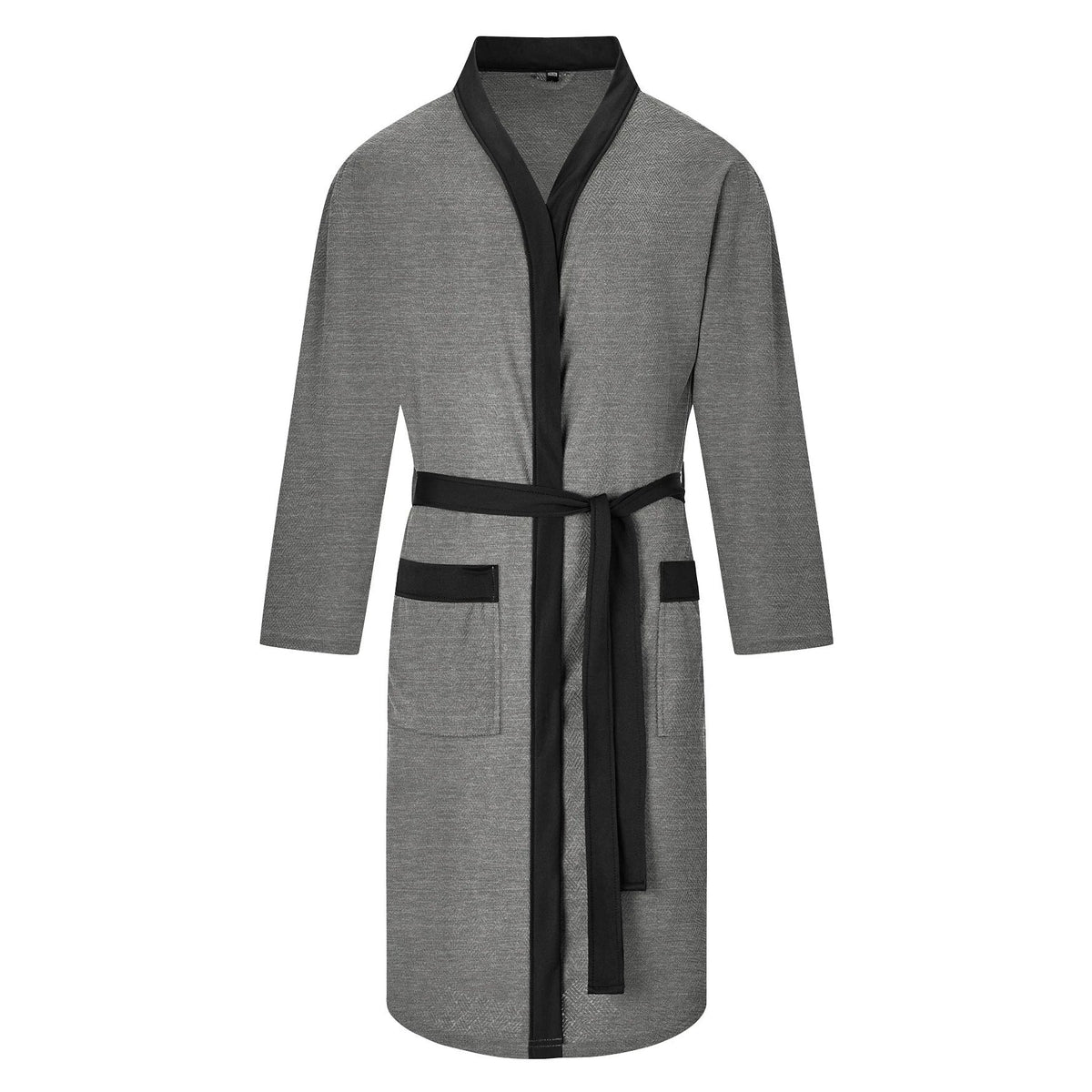 Men's lightweight cotton kimono bathrobe with waffle texture and patch pockets EVA-US
