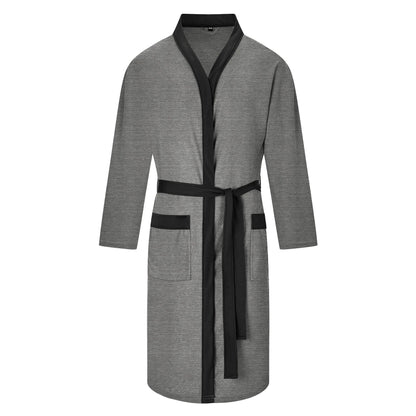 Men's lightweight cotton kimono bathrobe with waffle texture and patch pockets EVA-US