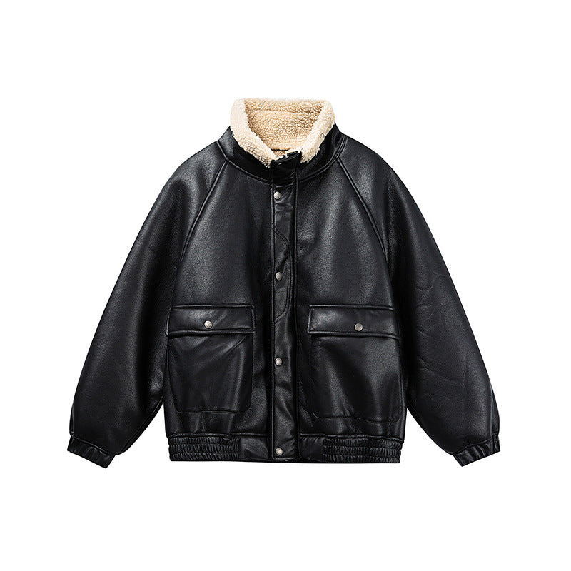 Men's short-cut velour blouson with sherpa collar and utility patch pockets EVA-US
