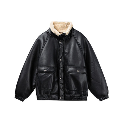 Men's short-cut velour blouson with sherpa collar and utility patch pockets EVA-US
