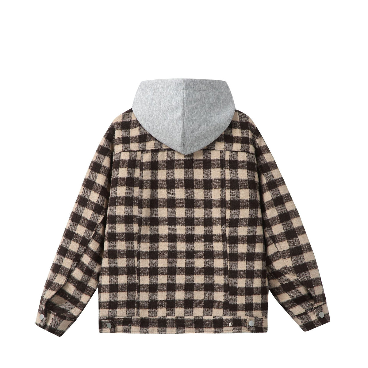 Women's short jacket in shacket style with checked wool look and integrated sweat hood EVA-US
