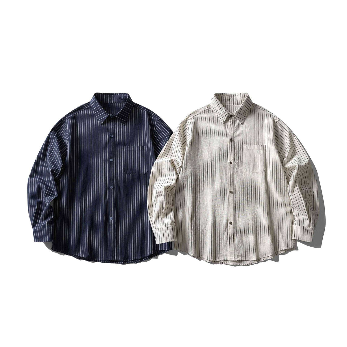 Unisex Oversize Longline Shirt with Pinstripes and Chest Pocket EVA-US