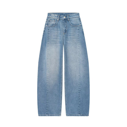 Women's Wide Cropped Denim Culotte with High Waist and Center Seam EVA-US