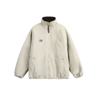 Unisex Oversize Teddy Fleece Jacket with Contrast Nylon Inserts and Stand-Up Collar EVA-US