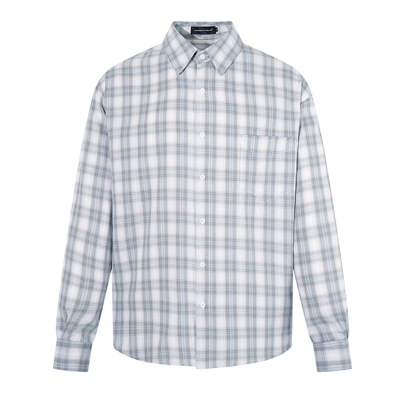 Men's Casual Oversized Shirt with Check Pattern, Classic Shirt Collar and Chest Pocket EVA-US