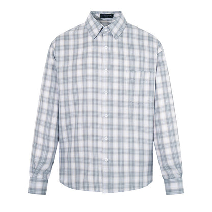 Men's Casual Oversized Shirt with Check Pattern, Classic Shirt Collar and Chest Pocket EVA-US