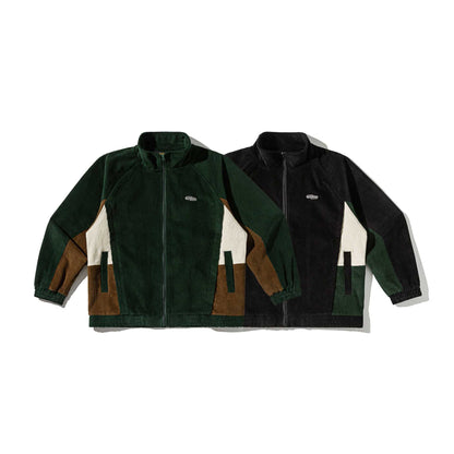 Unisex Short Cut Cord Track Jacket in Retro Utility Style with Stand-up Collar EVA-US