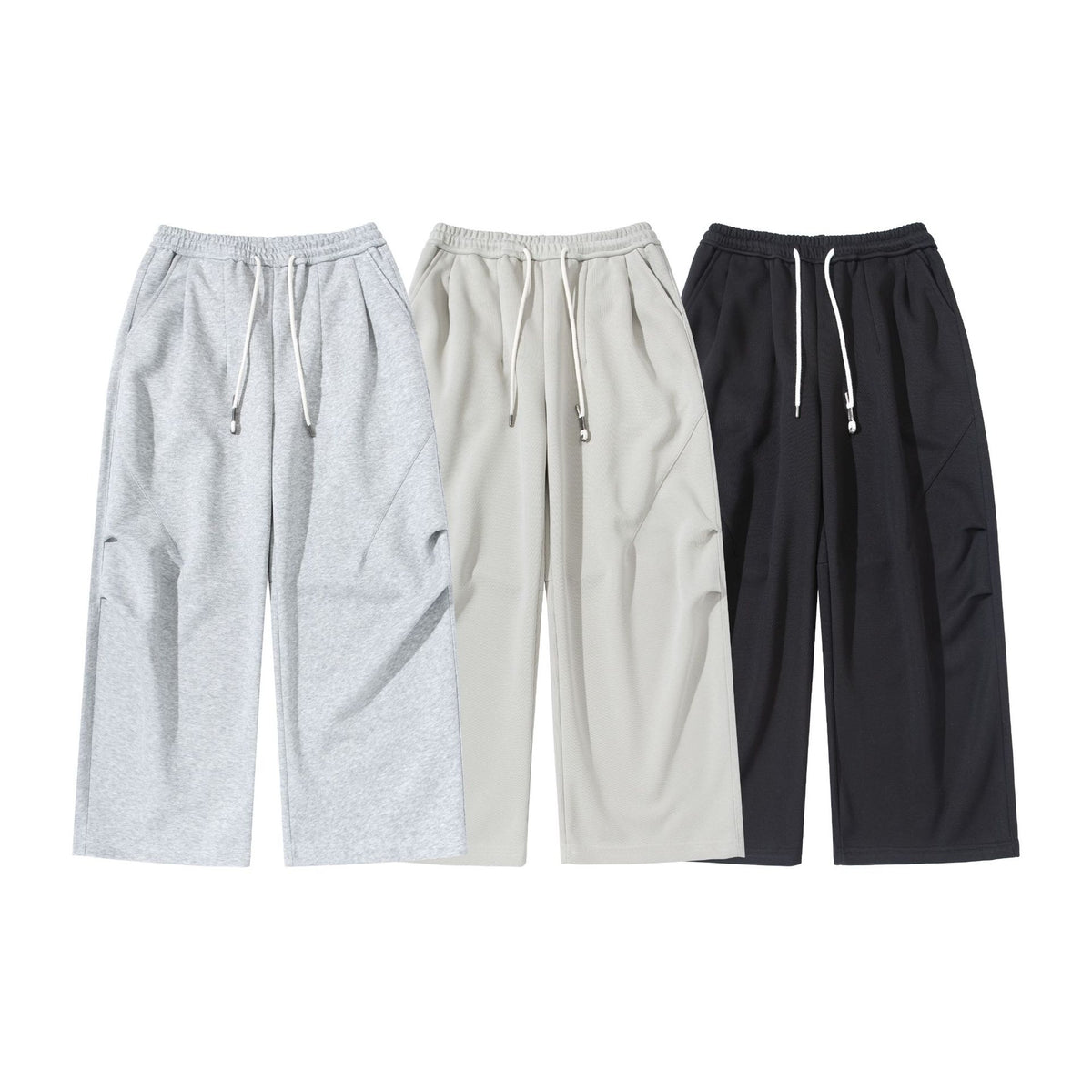Women's Wide Cropped Jogging Pants made of French Terry with a high elastic waistband, drawstring, and side pockets EVA-US