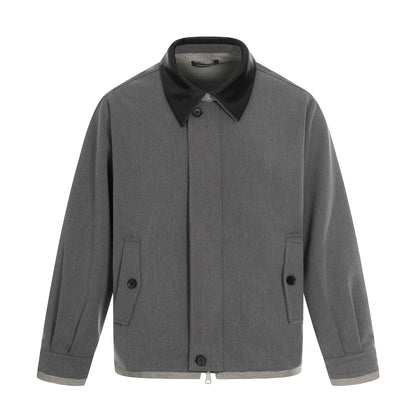 Men's short technical blouson made of wool blend with contrasting lapel collar and two-way zipper EVA-US