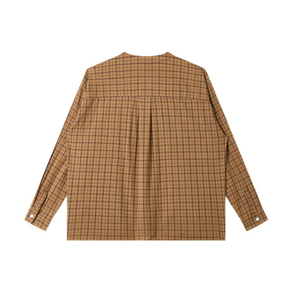 Women's Oversize Shirt Jacket with Round Collar, Continuous Button Placket and Checked Textured Fabric EVA-US
