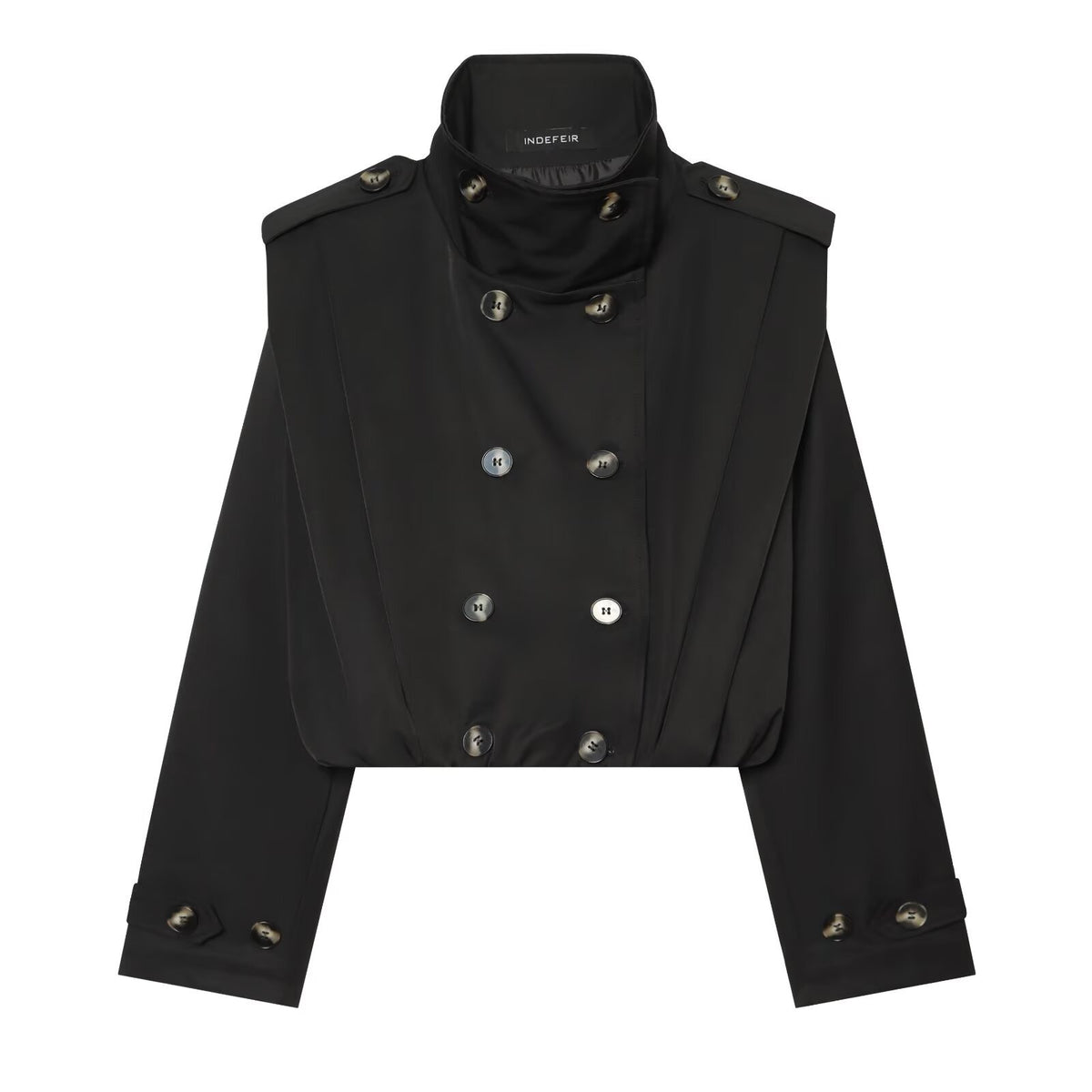 Women's Cropped Trench Coat in Cape Look with Double-Breasted Button Placket and High Stand Collar EVA-US