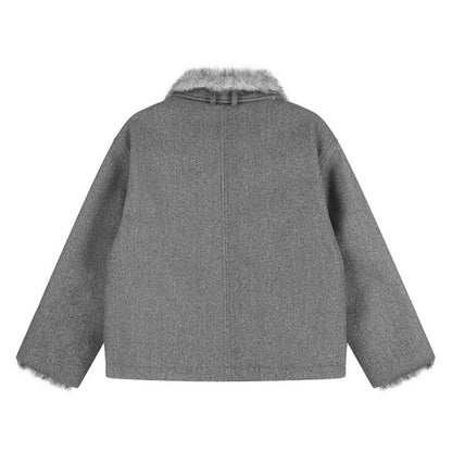 Women's short wool jacket with faux fur trim and asymmetric button placket EVA-US