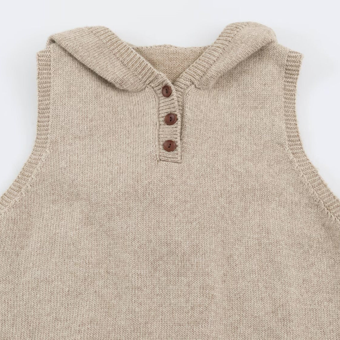 Women's fine knit vest with hood, button placket, and ribbed waistband EVA-US