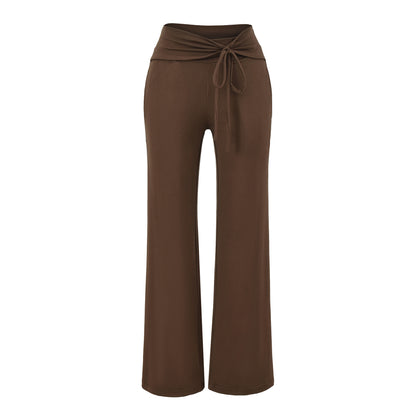 Women's Wide Jersey Lounge Pants with Folded Waistband and Drawstring EVA-US
