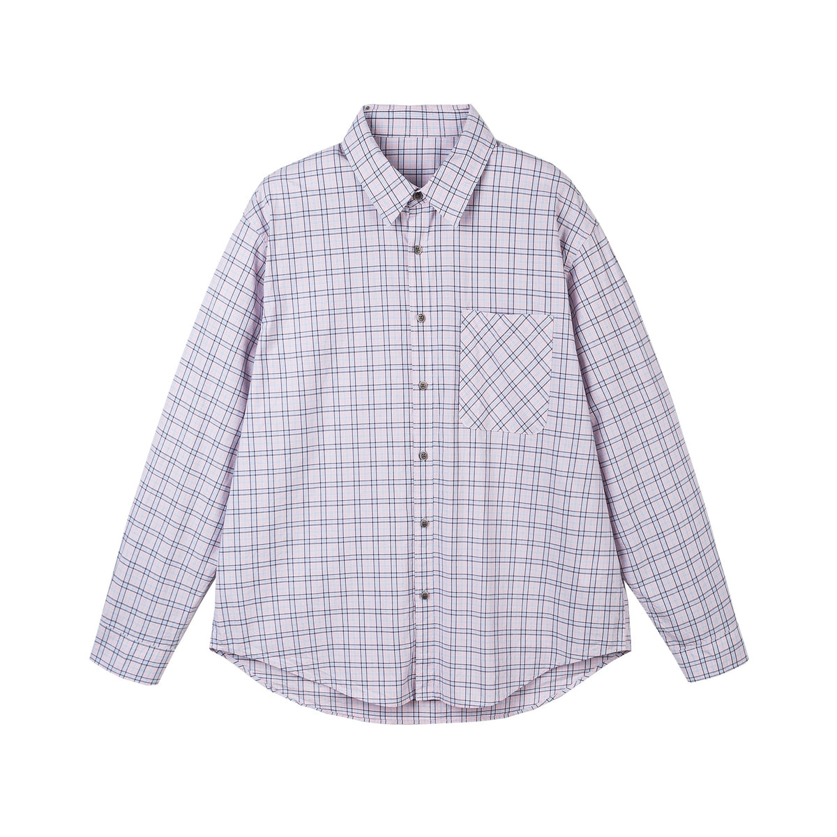 Women’s Oversize Check Shirt with Chest Pocket and Rounded Hem