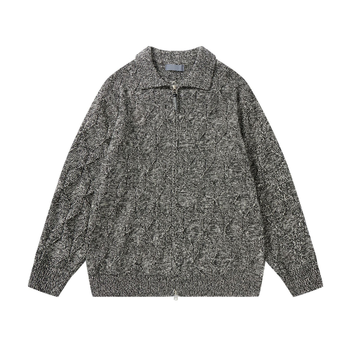 Women’s coarse structured knit zip cardigan with shirt collar EVA-US