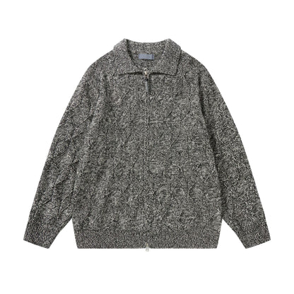 Women’s coarse structured knit zip cardigan with shirt collar EVA-US