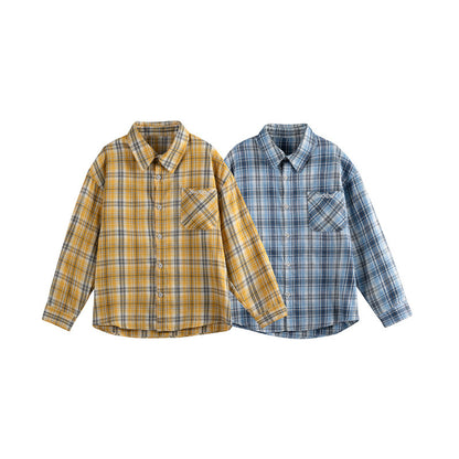 Women's Loose Checkered Shirt Blouse in Boxy Relaxed Cut with Patch Breast Pocket and Fine Embroidery EVA-US