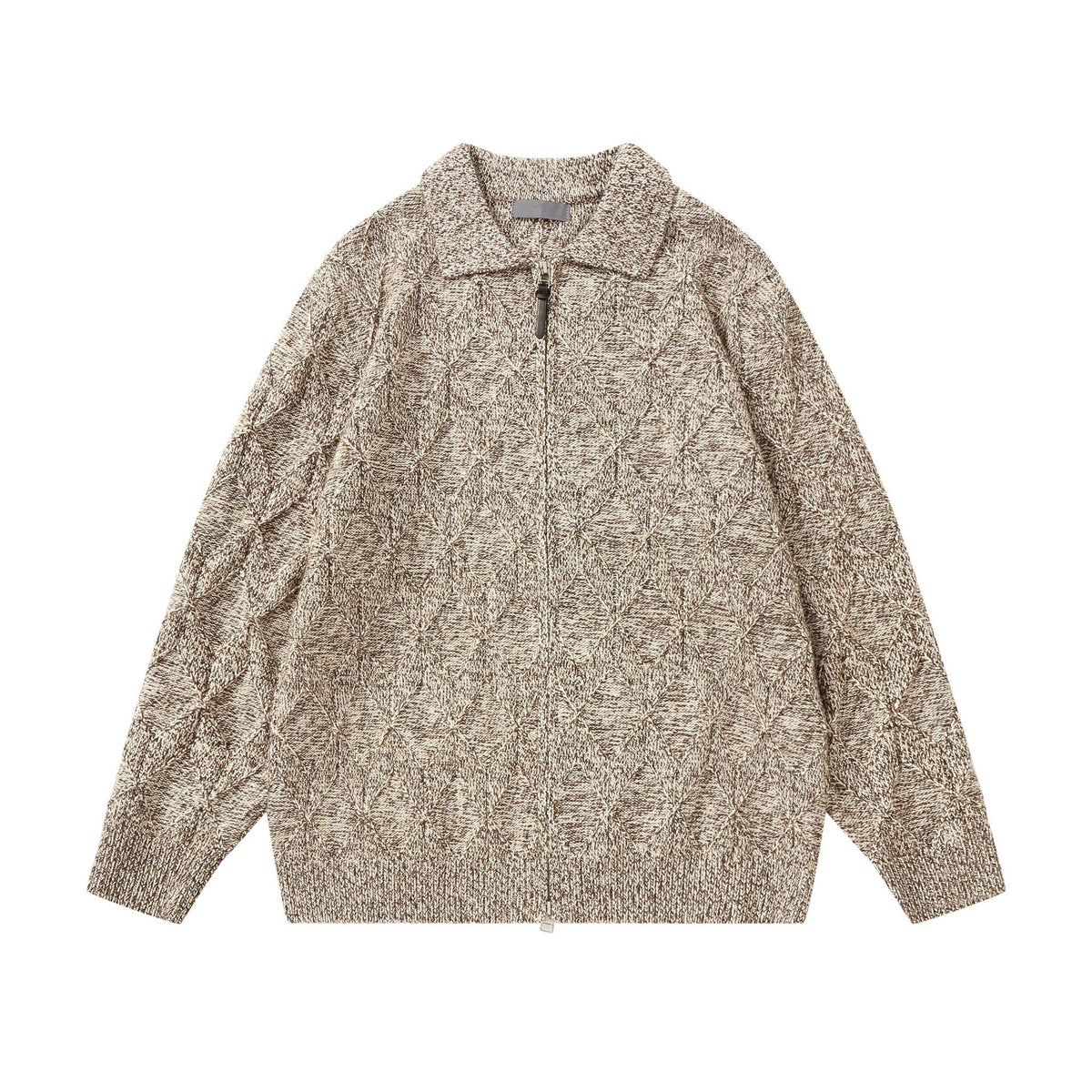 Women’s coarse structured knit zip cardigan with shirt collar EVA-US