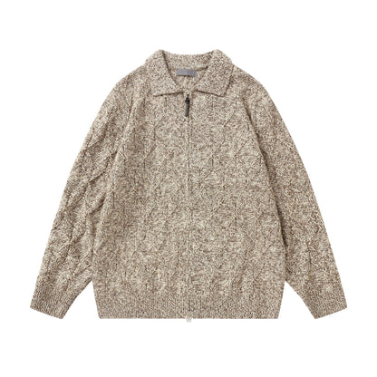 Women’s coarse structured knit zip cardigan with shirt collar EVA-US