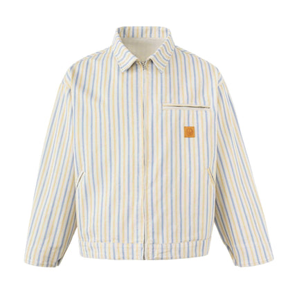 Unisex Striped lightweight Boxy transitional jacket with shirt collar and zipper EVA-US