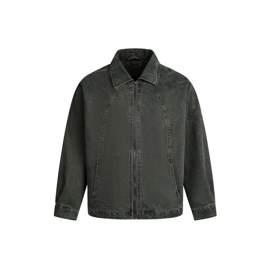 Men's Boxy Denim Jacket in Vintage Wash with Raglan Seams EVA-US