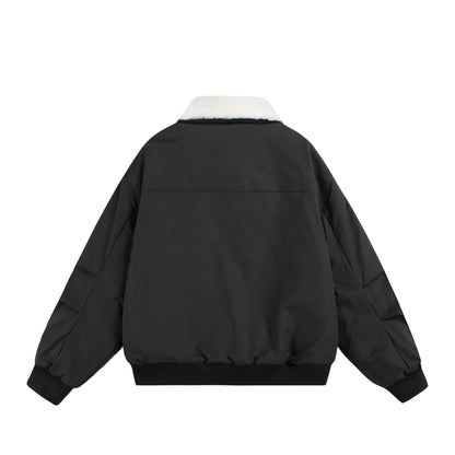 Men's Boxy Bomber Jacket with Teddy Collar and Ribbed Hem EVA-US