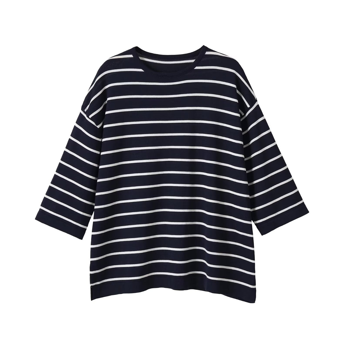 Women Oversize Maritime Striped Blouse with Three-Quarter Sleeves EVA-US