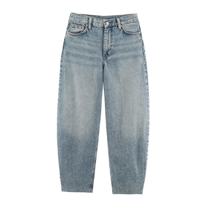 Women Highwaist Relaxed Tapered Jeans with Conical Leg EVA-US