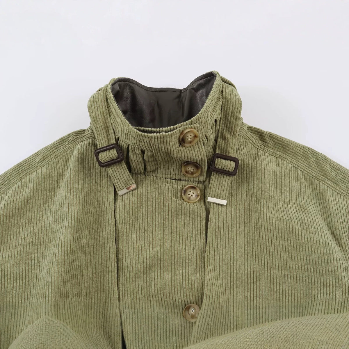 Women's Cord Field Jacket with Waist Belt and Stand-Up Collar EVA-US