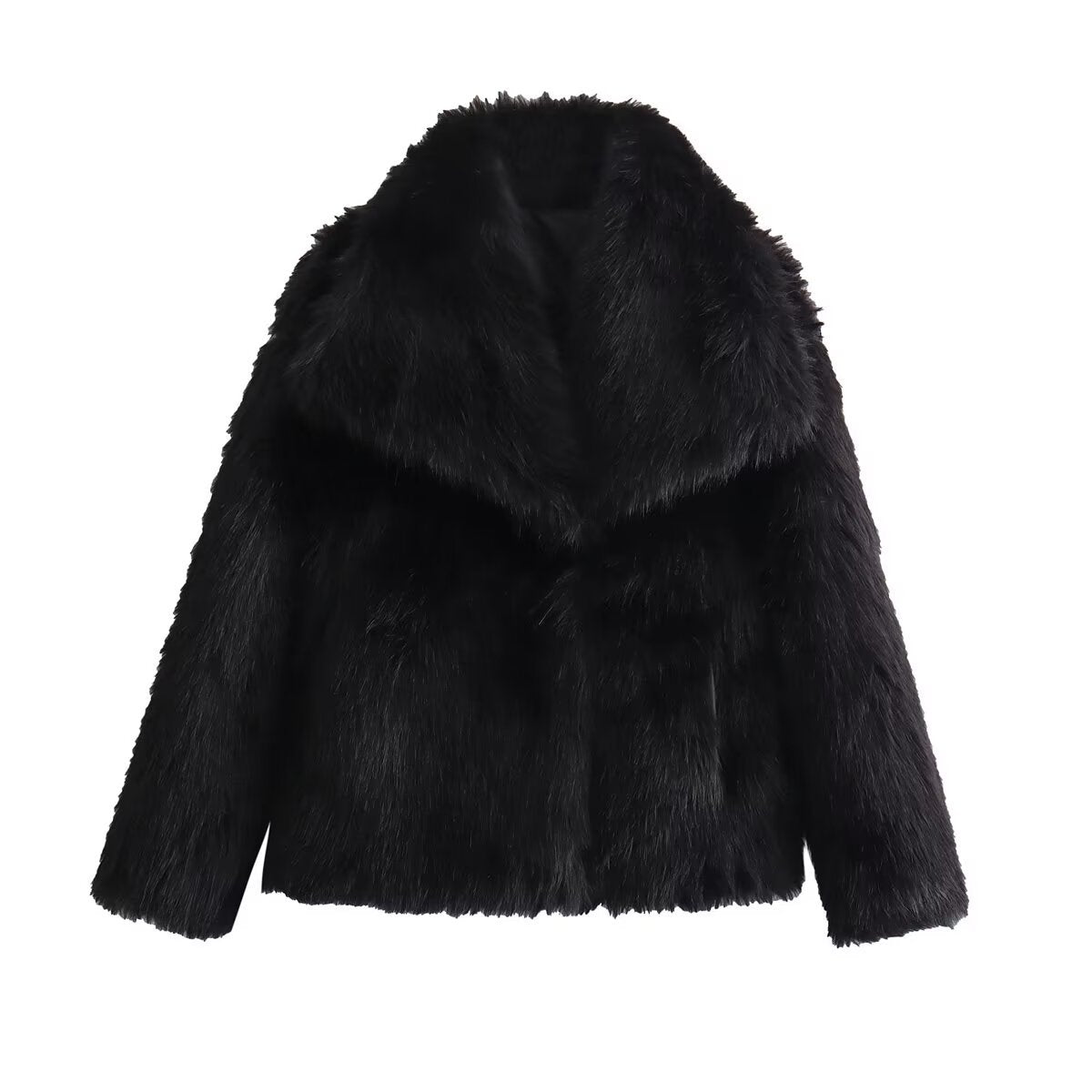 Women's Short Faux Fur Jacket with Wide Shawl Collar EVA-US