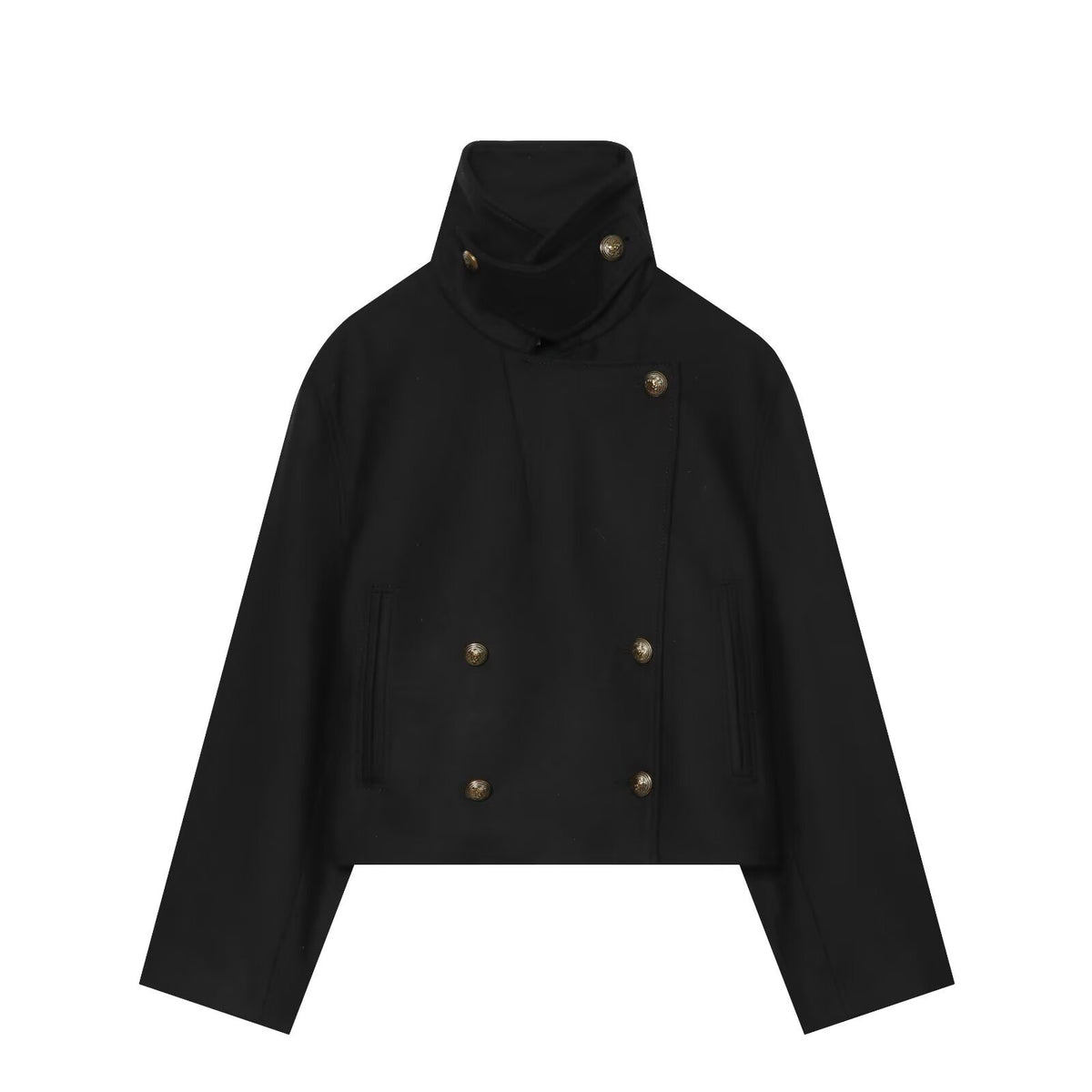 Women Short-cut maritime-inspired coat with high stand-up collar and double row EVA-US