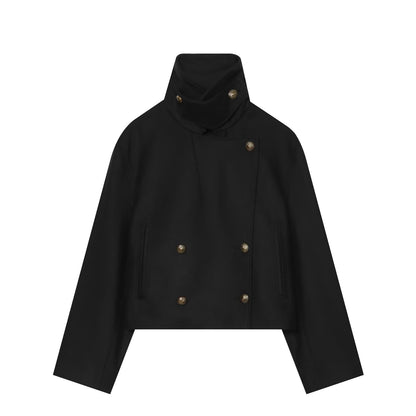 Women Short-cut maritime-inspired coat with high stand-up collar and double row EVA-US